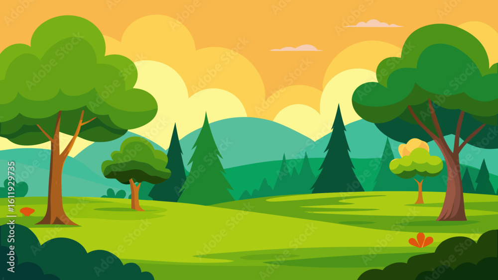 Naklejka premium landscape with trees and hills