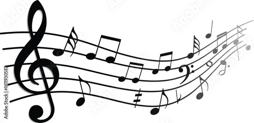Elegant musical notes flow across staff creating harmonious visual symphony