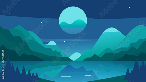 winter landscape with mountains and moon