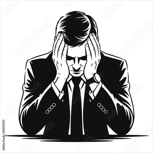  Businessman in Despair: Stress, Overwhelm & Corporate Pressure Silhouette