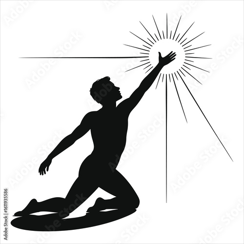  Man Reaching for Light: Hope, Spirituality, Aspiration & Enlightenment Vector