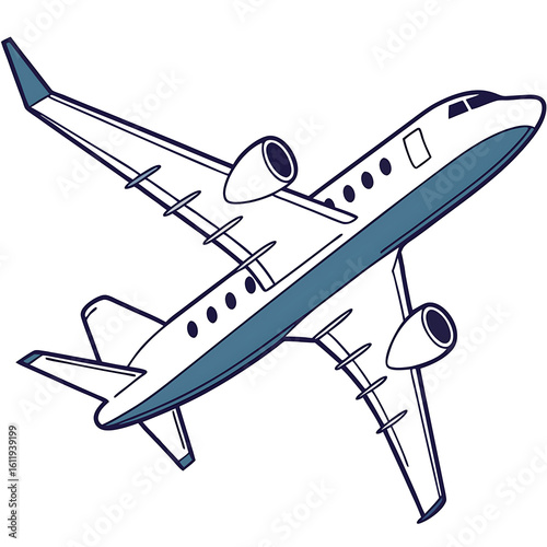 Sleek jetliner with blue accents in vector style isolated on a transparent background airplane aviation