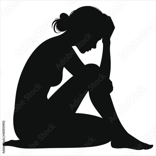 Distraught Woman Silhouette: Symbolizing Sadness, Depression, and Grief. Perfect for Mental Health, Loss, and Emotional Pain Concepts.
