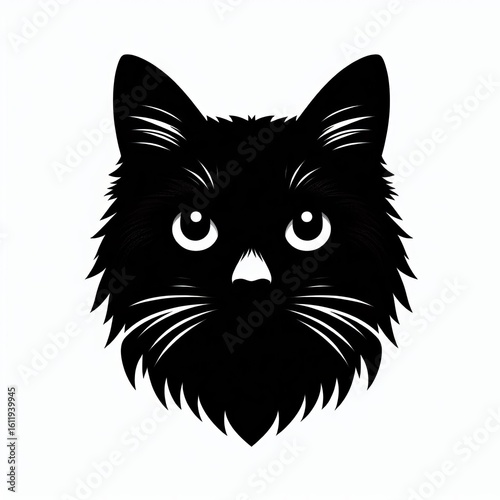 Stylized black cat face with wide white eyes and whiskers