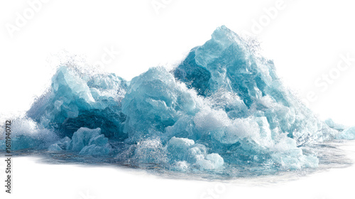 Fototapeta Naklejka Na Ścianę i Meble -  Large icy wave crashing with splashes in bright blue tones
