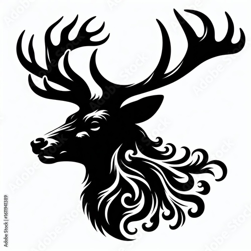 Majestic stag head with ornate antlers and flowing mane