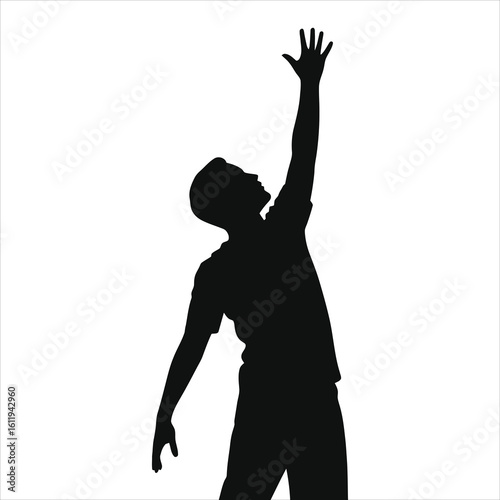 Aiming High: Dynamic black silhouette of a person reaching up, ideal for themes of aspiration, success, hope, and achievement in personal growth or professional contexts.