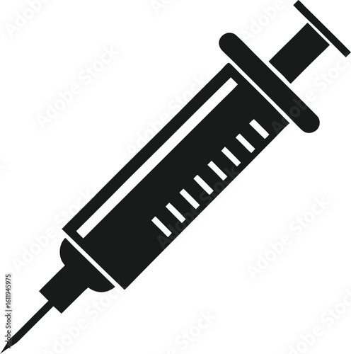 Black medical syringe with needle and markings injection liquid