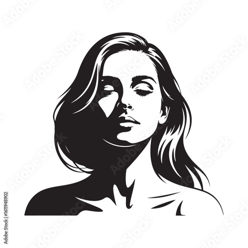 Beauty woman Face and hair style logo vector,Beautiful young woman face black and white, 