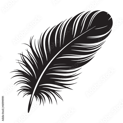 Feather icon vector illustration,Isolated black feather vector illustration,feather silhouette,Collection of elegant black feather silhouettes