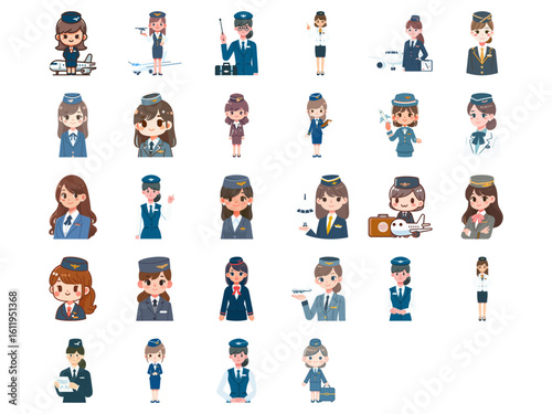 

air hostess flat design illustration set