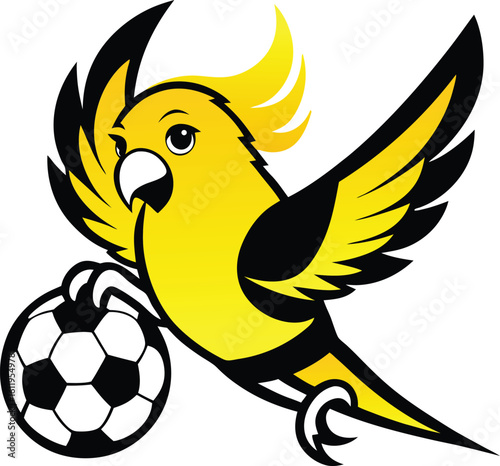 Stylized golden parrot in flight with open beak and spread wings against a black background