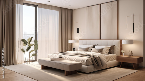 modern bedroom with beige colour theme