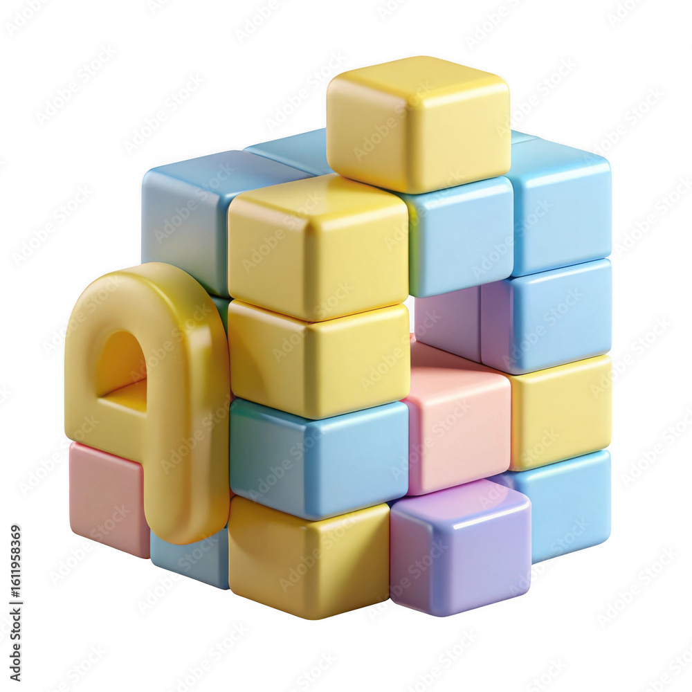 Fototapeta premium Playful alphabet block isolated on transparent background