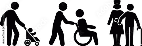 Supportive Pictograms Featuring Caregiver with Baby, Person in Wheelchair, Couple