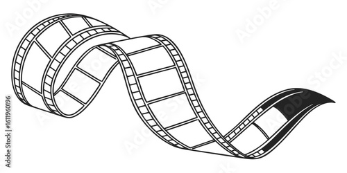 A single continuous line drawing of a retro filmstrip evoking vintage cinema movie nights and classic entertainment experiences perfect for nostalgic graphic design projects