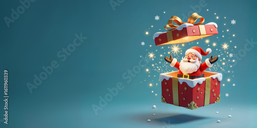 Père-Noël dans un cadeau de Noël rouge, isolé espace vide pour du texte ou produit