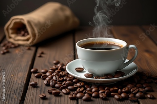 Warm Morning Coffee Steam Tranquility Background ai generated