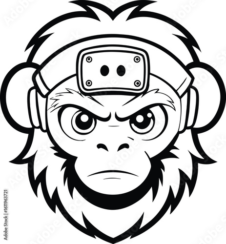 Fierce monkey wearing retro gaming headband and headphones animal primate