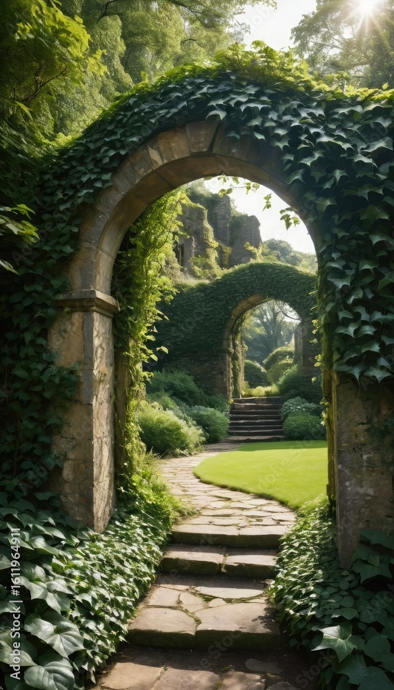 Obraz premium Stone Arches Overgrown With Green Ivy garden archway