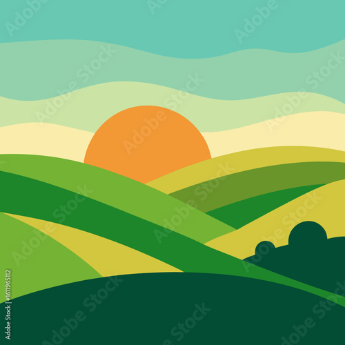landscape with green hills and blue sky