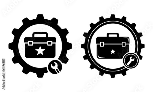 USA Labor Day Toolbox Emblem Set – Gear Frame Vector Badge Collection with Wrench, Hammer, and Star Tools on Transparent Background. Happy Labor Day Design For Poster, Banner, T Shirt Vector Design