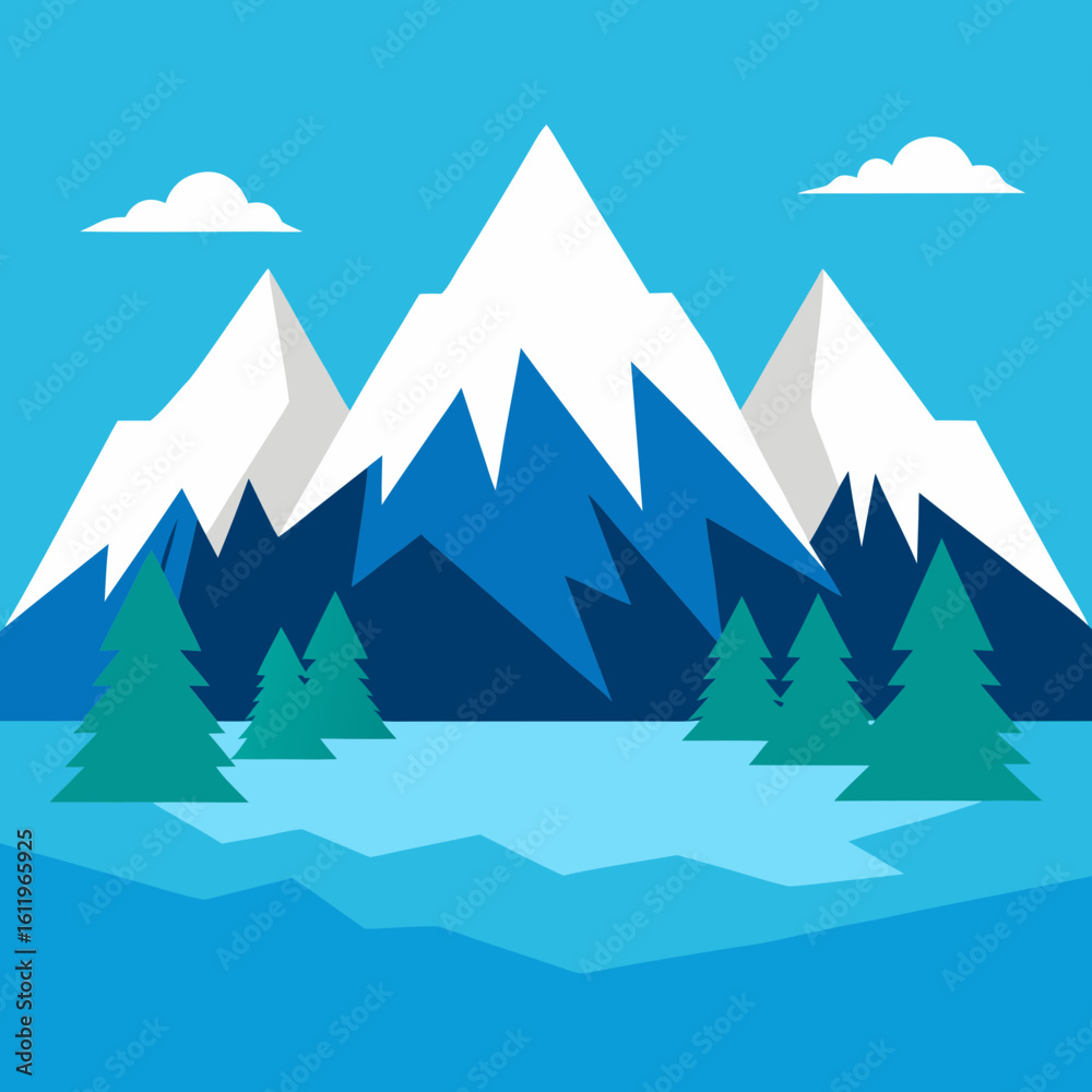 Fototapeta premium winter landscape with trees and mountains