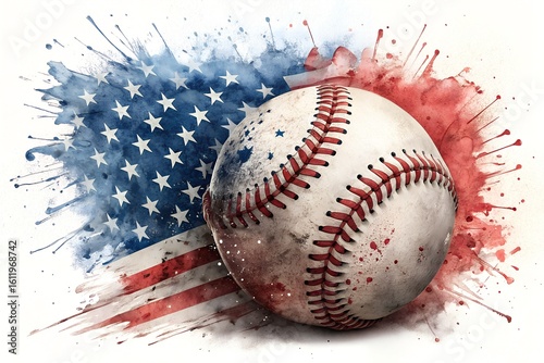 Baseball with American Flag Watercolor Splatter sports
