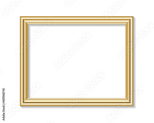 Golden Photo Frame, 3D Realistic Vector Icon Illustration on White Background