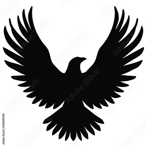 Majestic raven soaring high with wings spread wide, a symbol of power and mystery, ready to use