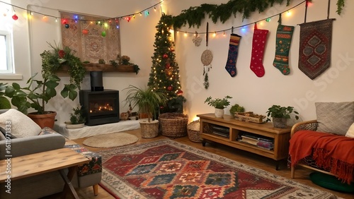 Eclectic Christmas Interior with Natural Elements