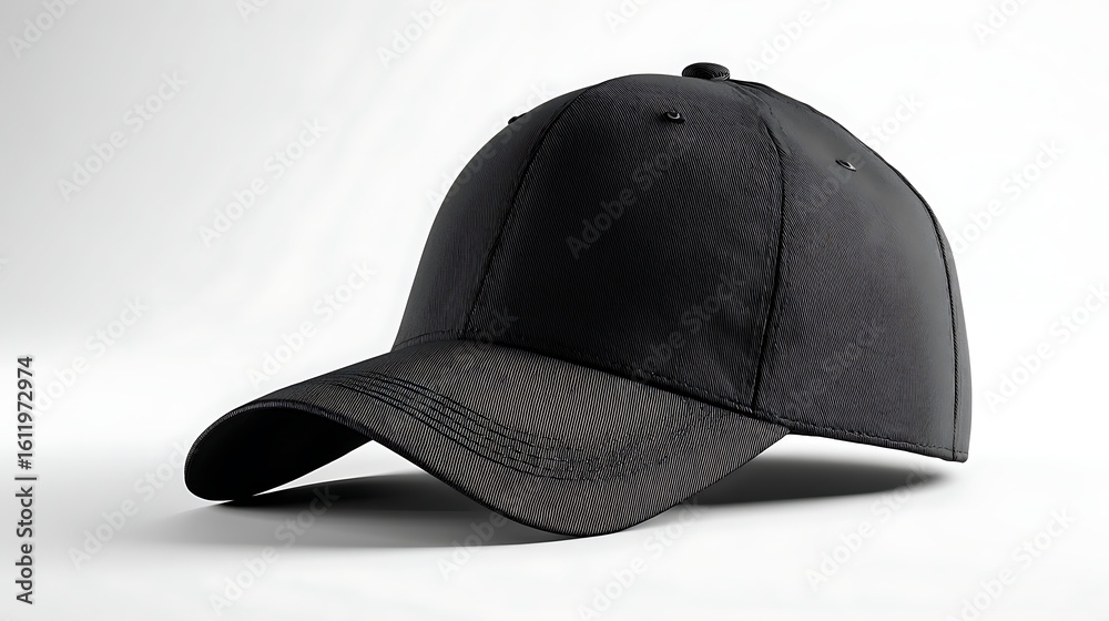 Black baseball cap with textured brim and stitching details headwear fashion accessory Black baseball cap with textured brim and stitching details headwear fashion accessory