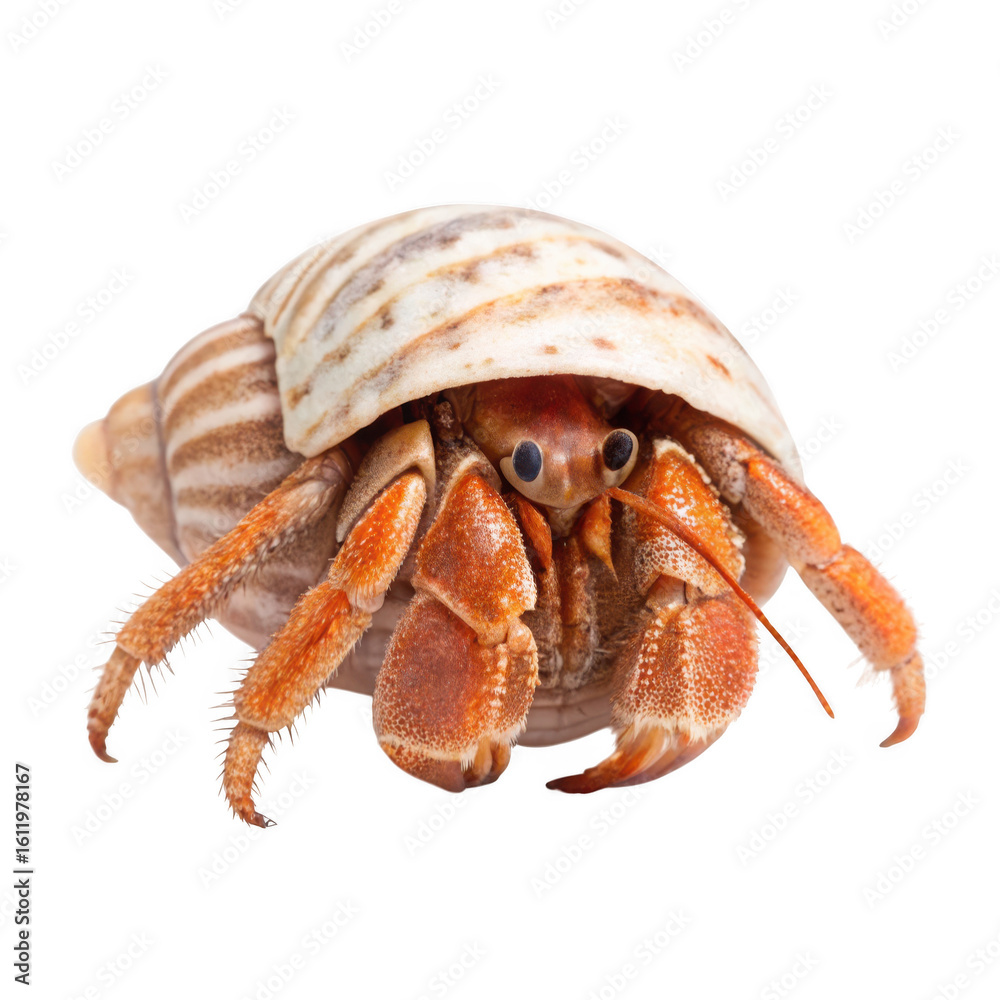 A hermit crab in its shell isolated on transparent background A hermit crab in its shell isolated on transparent background