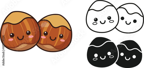 Cute hazelnut vector illustration with kawaii faces for kids and food design ideas