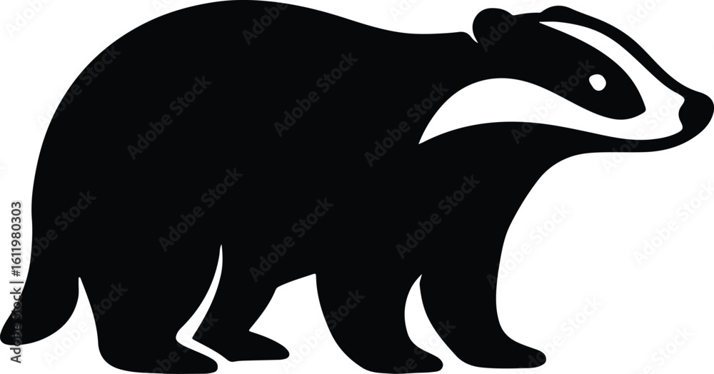 Fototapeta premium Silhouette badger walking facing right outline vector illustrator