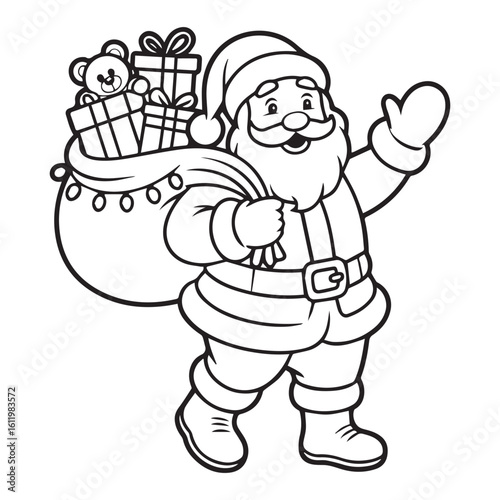 Cute Santa Claus with Gift Bag Line Art