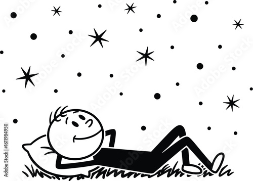 Stick figure watching stars vector illustration astronomy night sky stargazing art