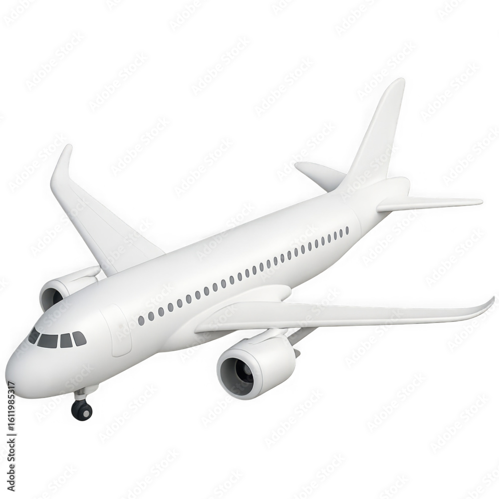 Fototapeta premium Modern white passenger jet airplane with engines and wings 3d rendering isolated on transparent background