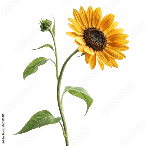 3d realistic sunflower with bud on black background