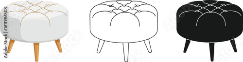 Shop round ottoman footstool upholstered tufted accent stool with wood legs furniture