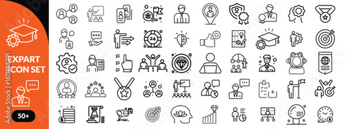 Expert line icon set. Set of  outline icons related to talent, skill, aptitude, specialist, thinking, expertise, expert and others. Editable stroke. Vector illustration design.