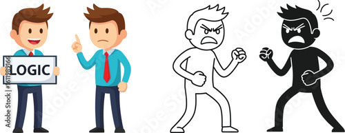 Logic versus emotion conflict management business strategy cartoon illustration