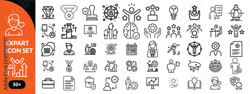 Expert line icon set. Set of  outline icons related to talent, skill, aptitude, specialist, thinking, expertise, expert and others. Editable stroke. Vector illustration design.