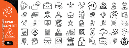 Expert line icon set. Set of  outline icons related to talent, skill, aptitude, specialist, thinking, expertise, expert and others. Editable stroke. Vector illustration design.