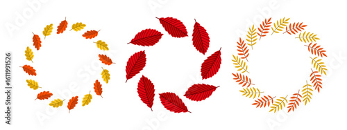 Hand drawn autumn wreaths with colorful foliage