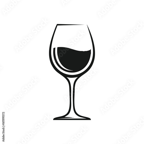 Elegant Wine Glass Icon Design. This sleek graphic features a refined goblet with a dark beverage, set against a deep backdrop. It evokes sophistication and modern luxury.