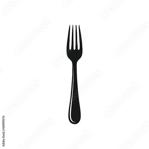 Sleek Minimalist Dining Fork. An elegant utensil stands stark against a dark void, symbolizing modern culinary sophistication. Its abstract form embodies refined taste and design.