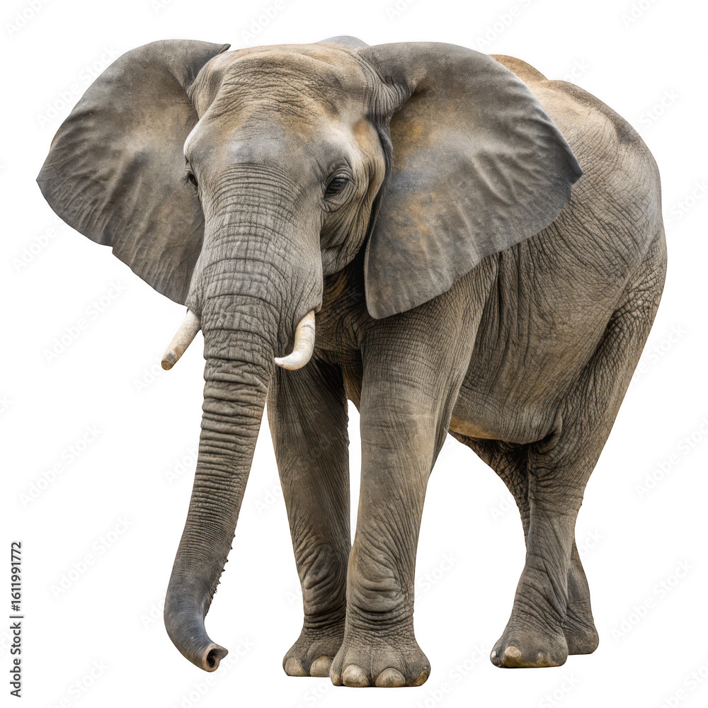 Fototapeta premium An african elephant stands majestically, isolated on transparent background