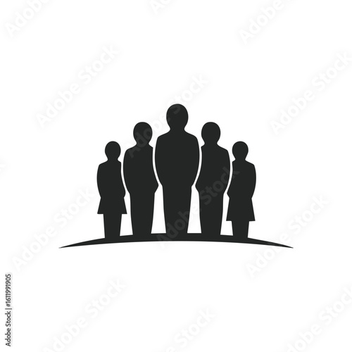 Unified People Group Symbol. A minimalist graphic of human figures, conveying teamwork, strong leadership, and community. Represents collective achievement.