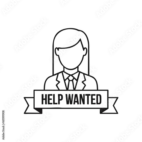 Help Wanted Recruitment Icon. This graphic depicts a business professional seeking new talent. It symbolizes growth, career openings, and available employment for team expansion.